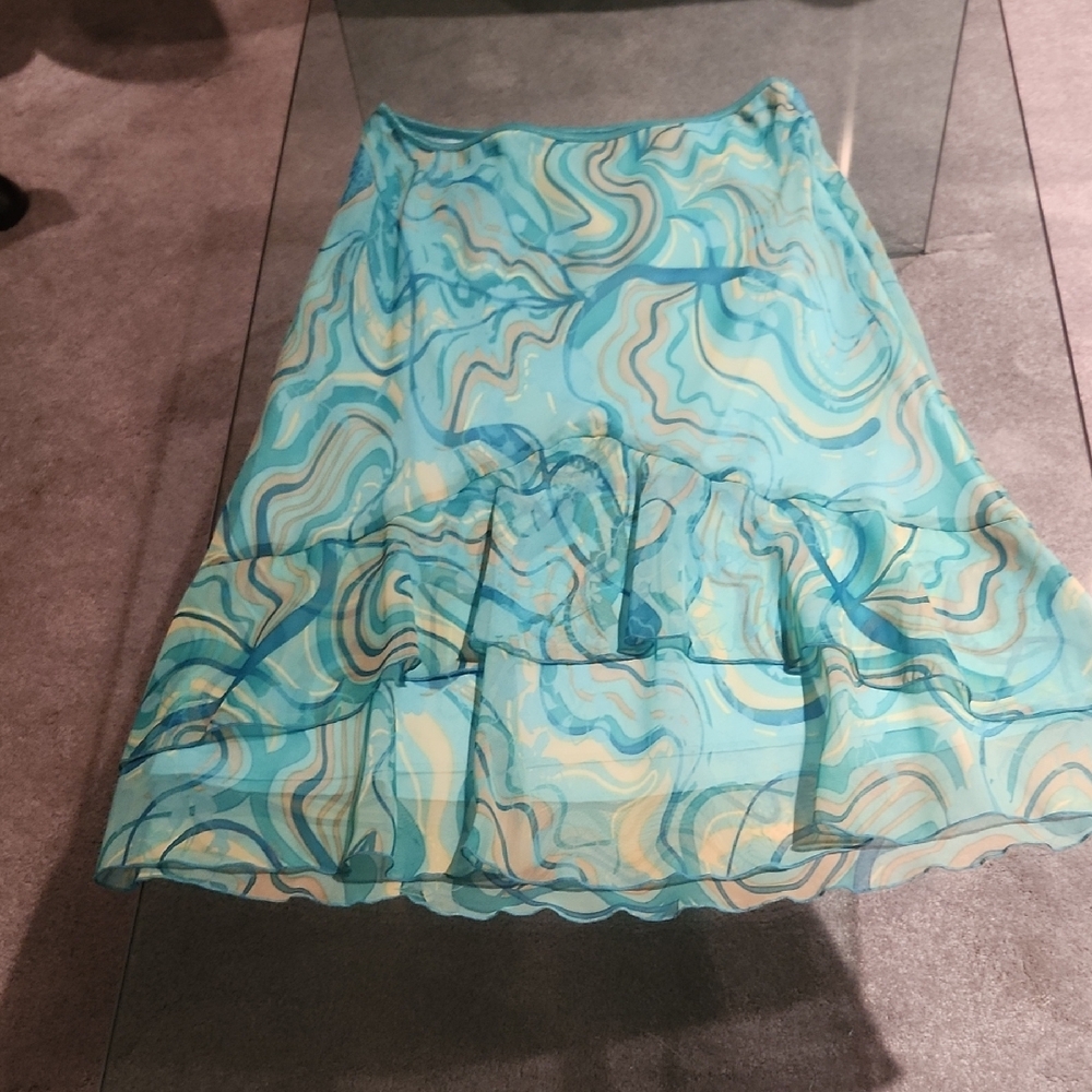 Wrapper Blue and White Bubble Midi Skirt